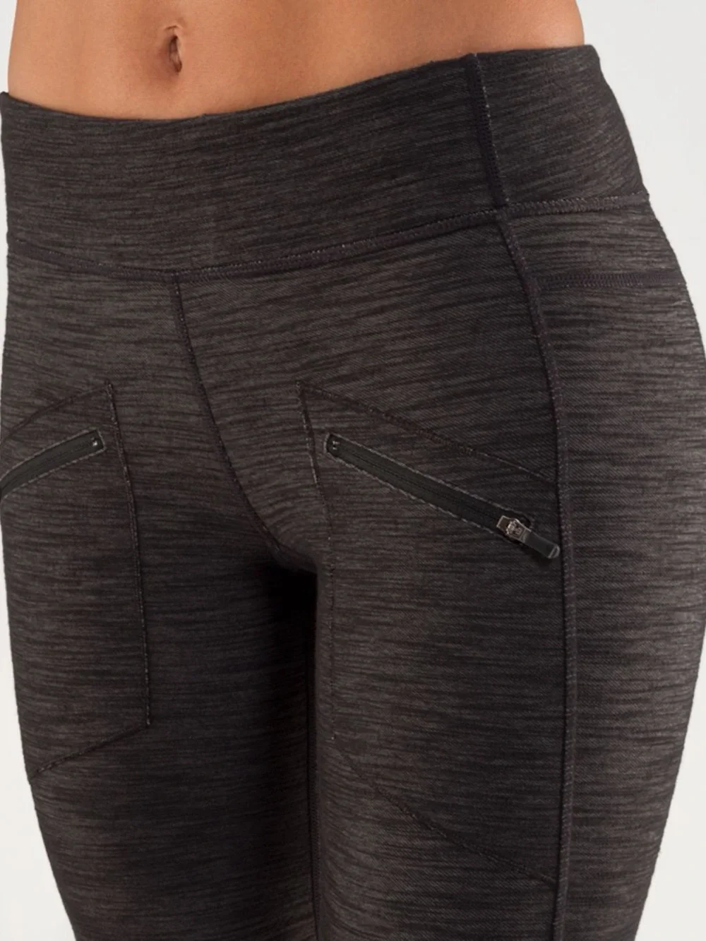 Lululemon Work It Out Moto Leggings 4 Pique Gray Black Zip Pocket Moto Panel